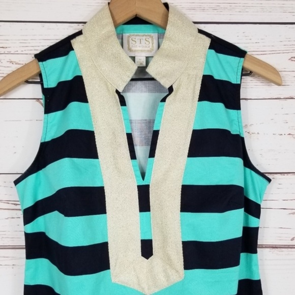 Sail To Sable Classic Striped Tunic Dress with Gold Trim - Picture 4 of 7